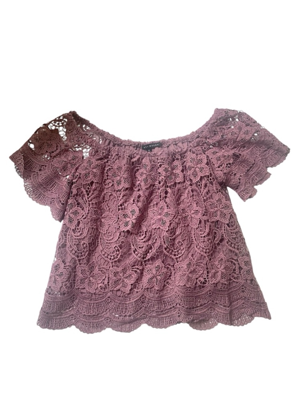 Haute Monde crochet lace off the shoulder purple floral top size medium